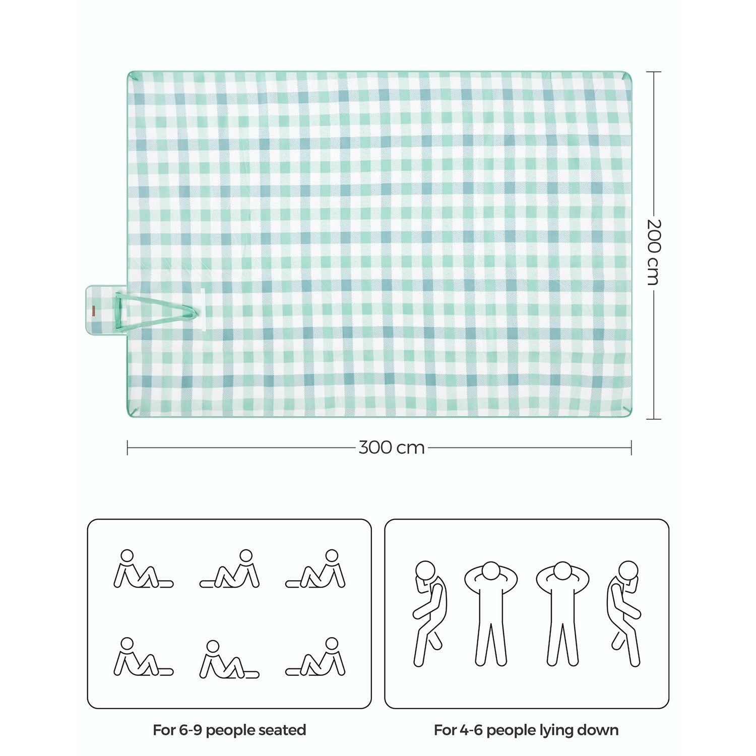 Picnic Blanket - 300 x 200 cm - Green and White - Waterproof