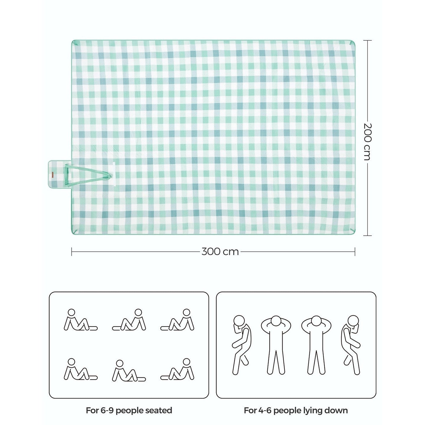 Picnic Blanket - 300 x 200 cm - Green and White - Waterproof