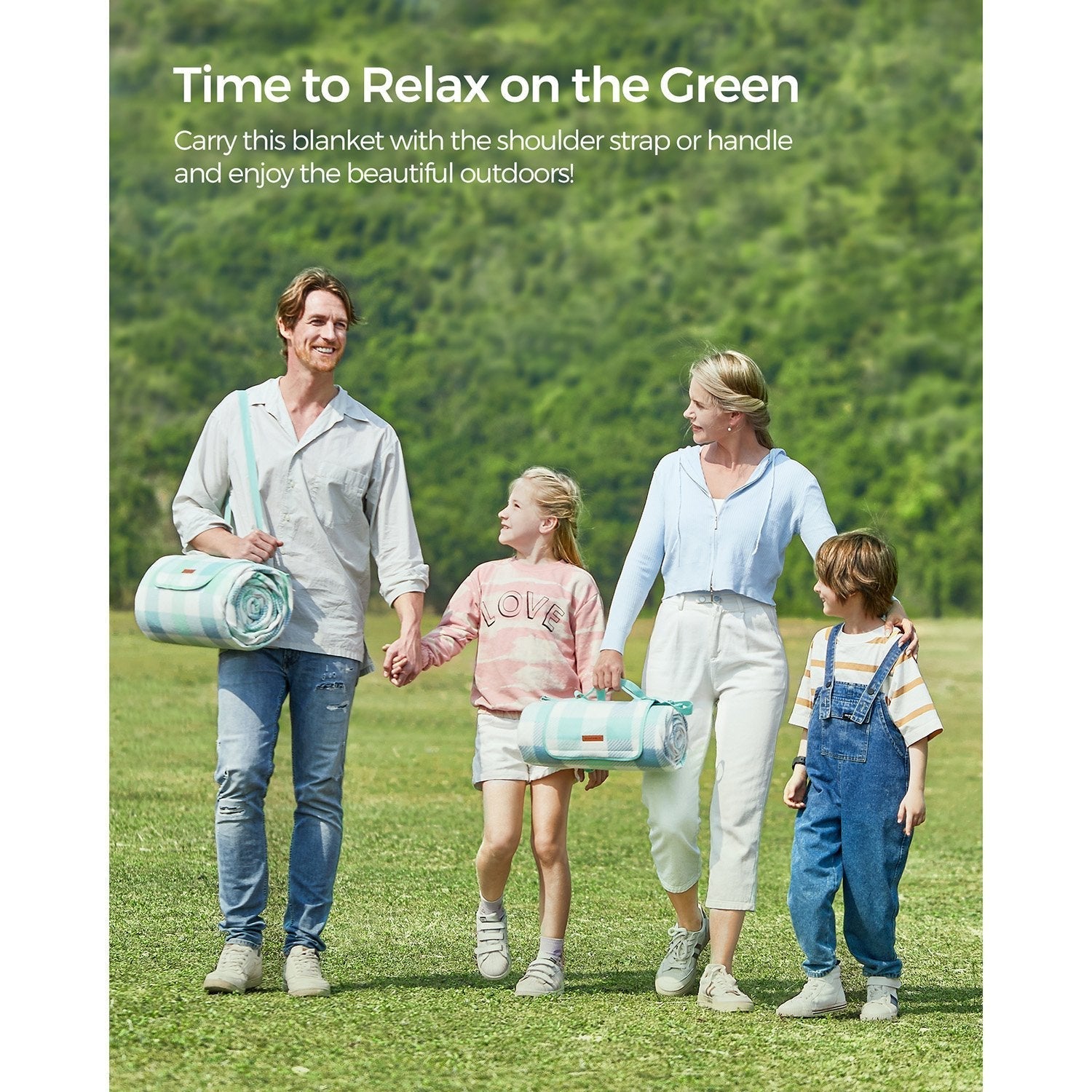 Picnic Blanket - 300 x 200 cm - Green and White - Waterproof