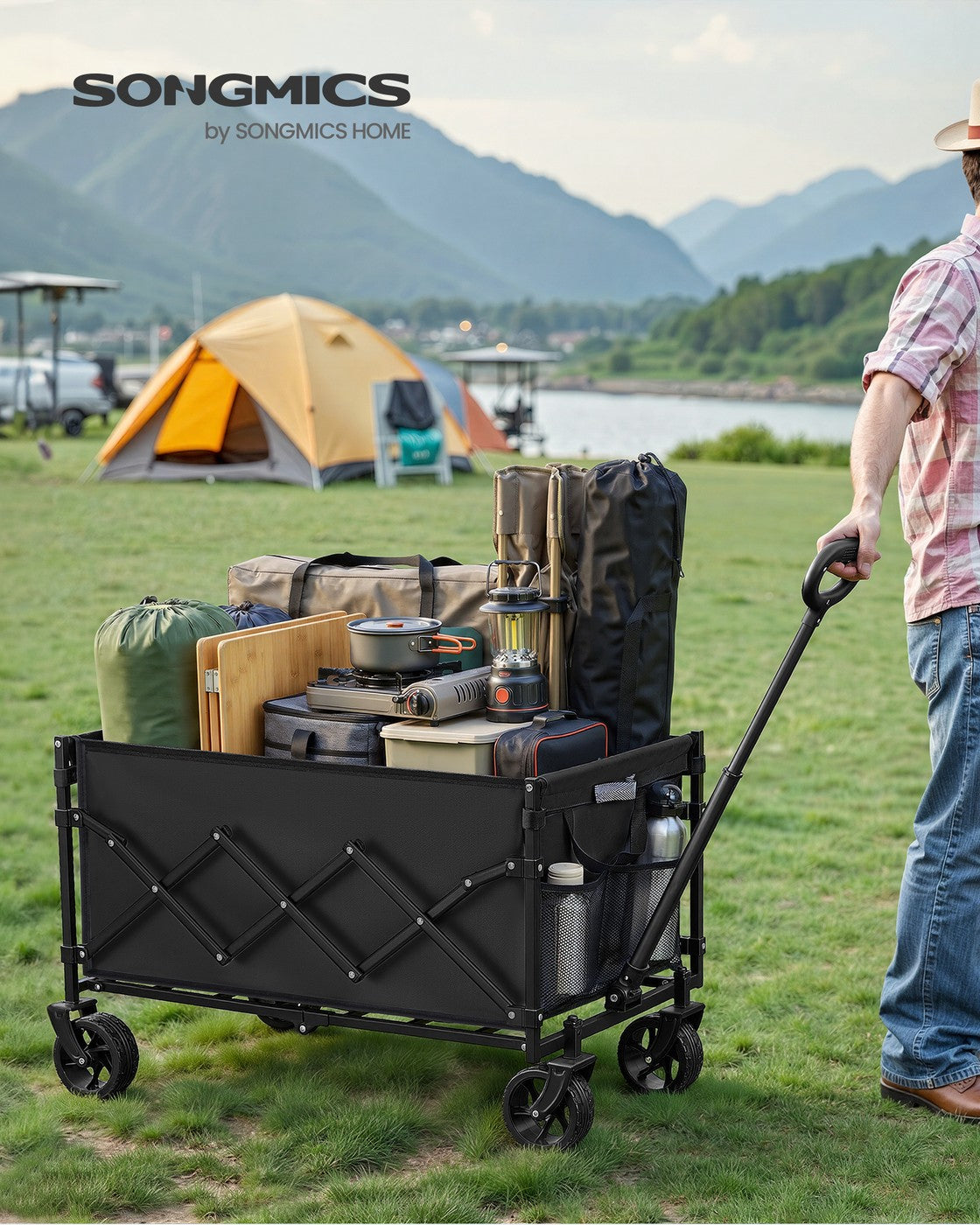 Foldable Camping Cart - Steel - Ink Black - with Adjustable Handle