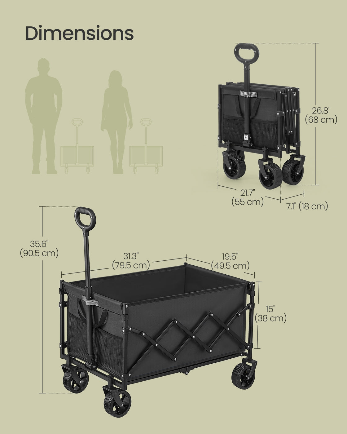 Foldable Camping Cart - Steel - Ink Black - with Adjustable Handle