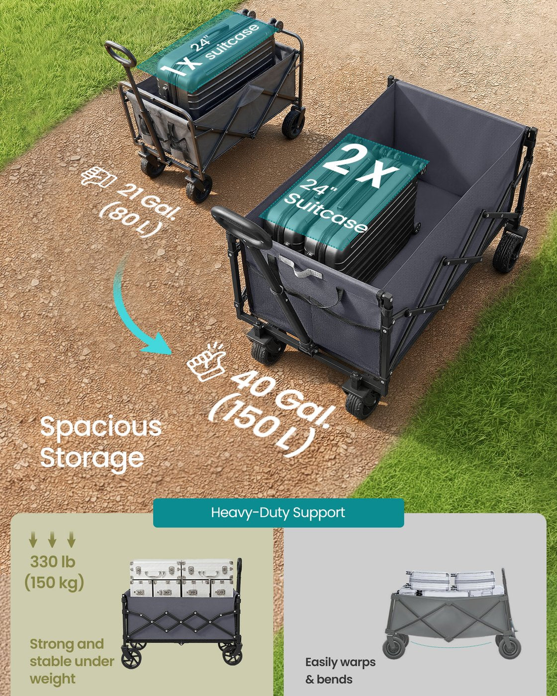 Foldable Camping Cart - Steel - with Adjustable Handle