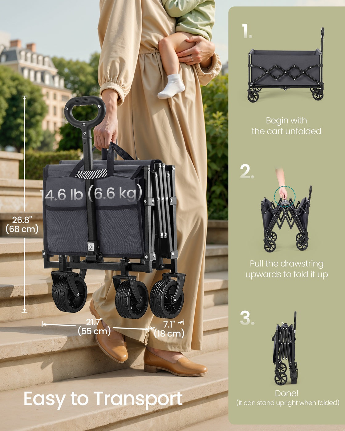 Foldable Camping Cart - Steel - with Adjustable Handle