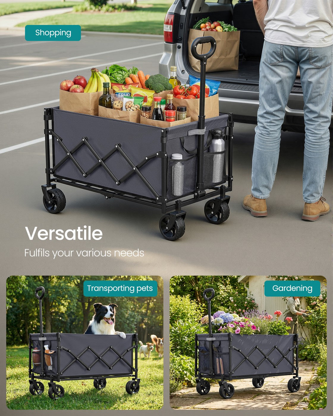 Foldable Camping Cart - Steel - with Adjustable Handle