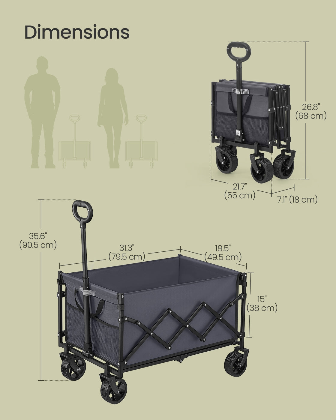 Foldable Camping Cart - Steel - with Adjustable Handle