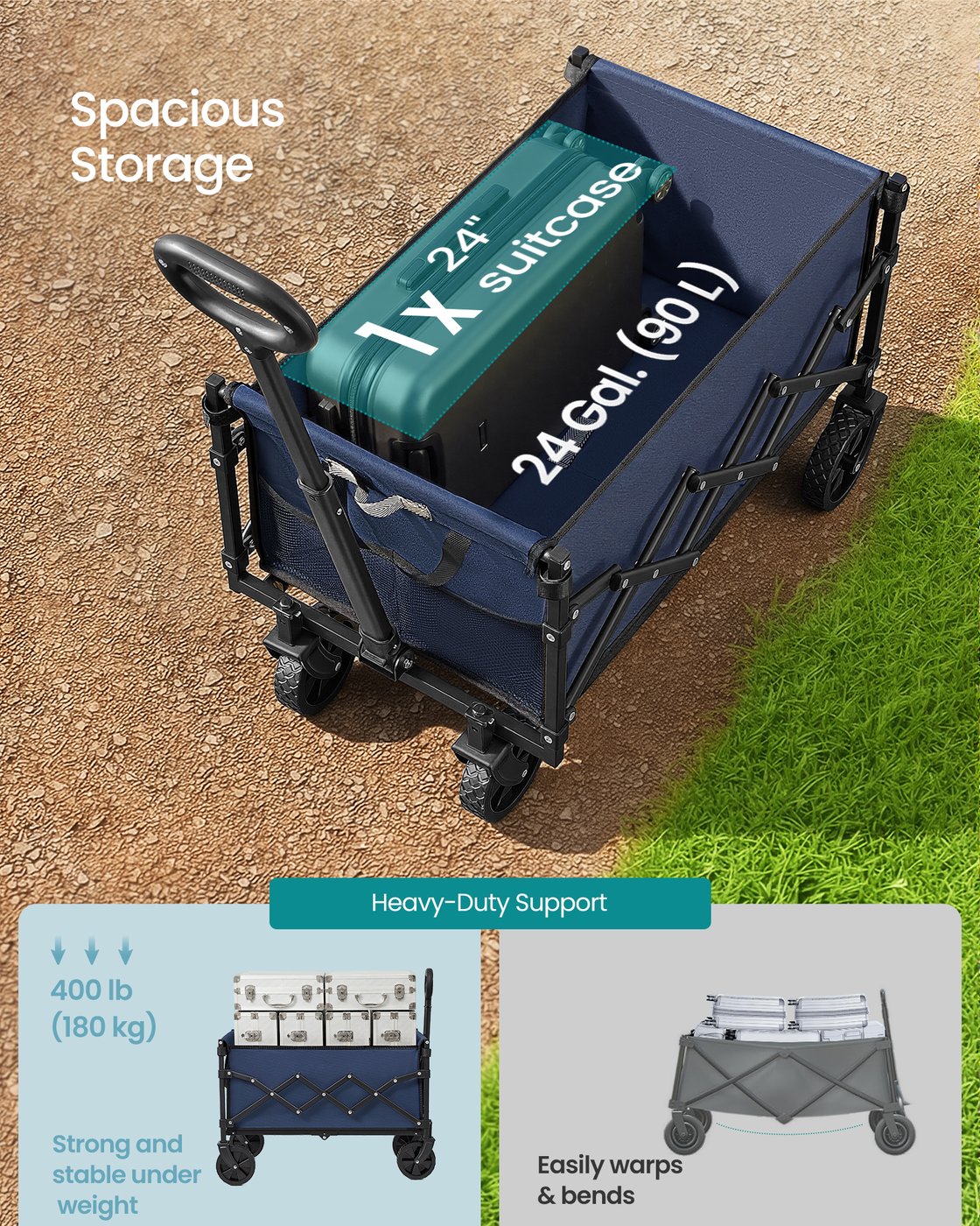 Foldable Camping Cart - Steel - Midnight Blue - with Adjustable Handle