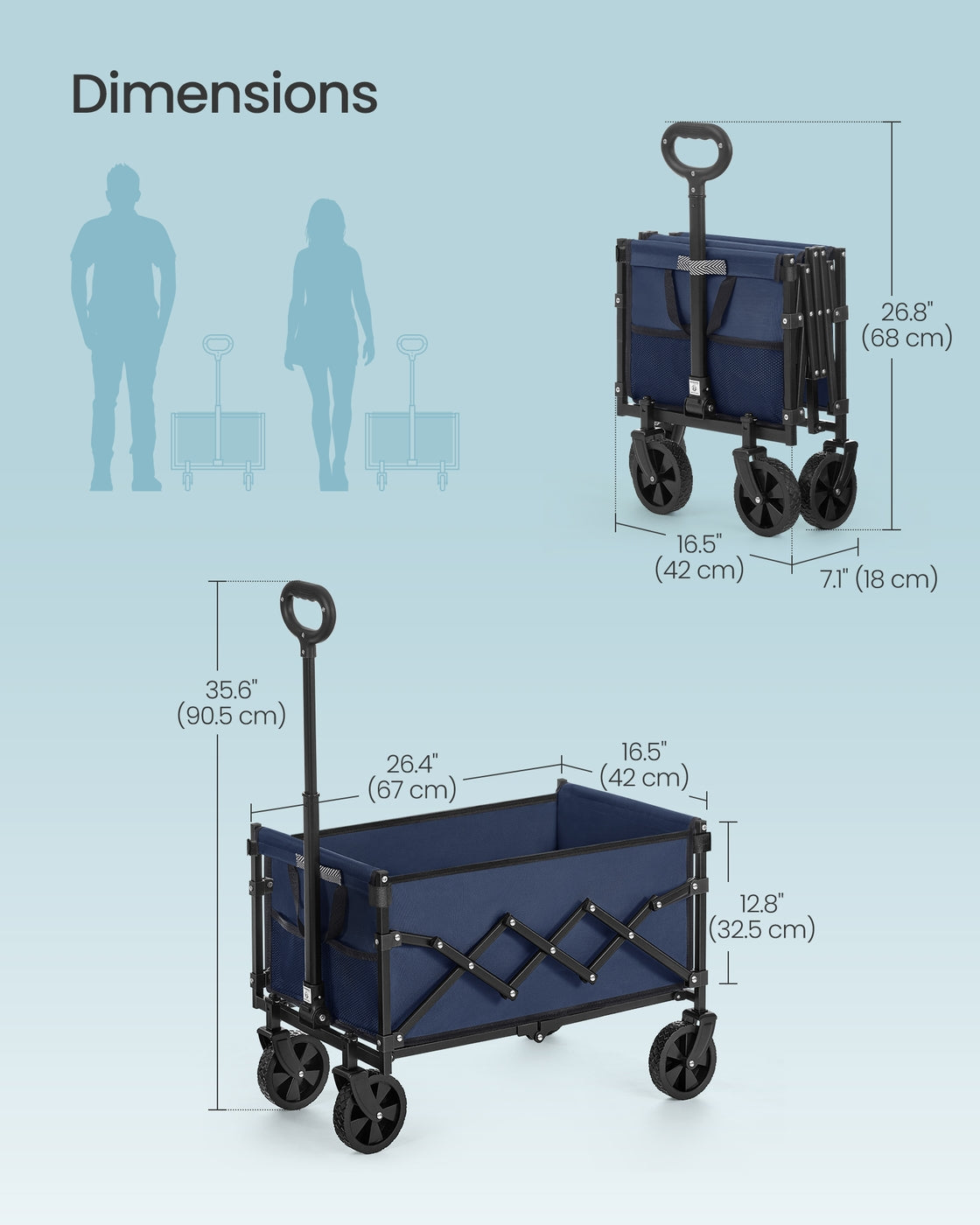 Foldable Camping Cart - Steel - Midnight Blue - with Adjustable Handle