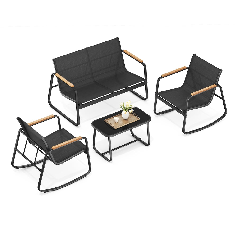 Set of Garden Rocking Chair - Synthetic Fabric and Steel - Ink Black