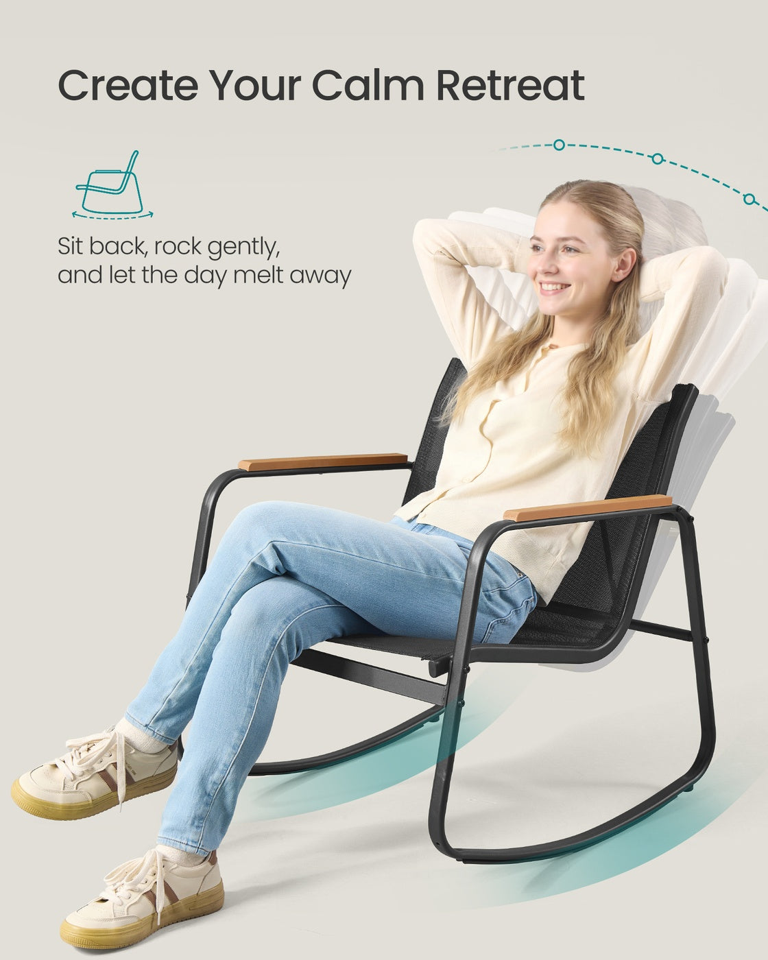 Set of Garden Rocking Chair - Synthetic Fabric and Steel - Ink Black