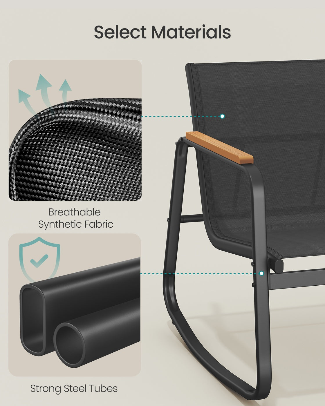 Set of Garden Rocking Chair - Synthetic Fabric and Steel - Ink Black