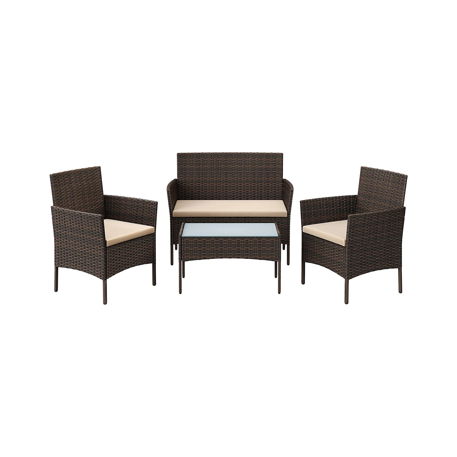 Outdoor Furniture Set - Black and Beige - Polyrattan