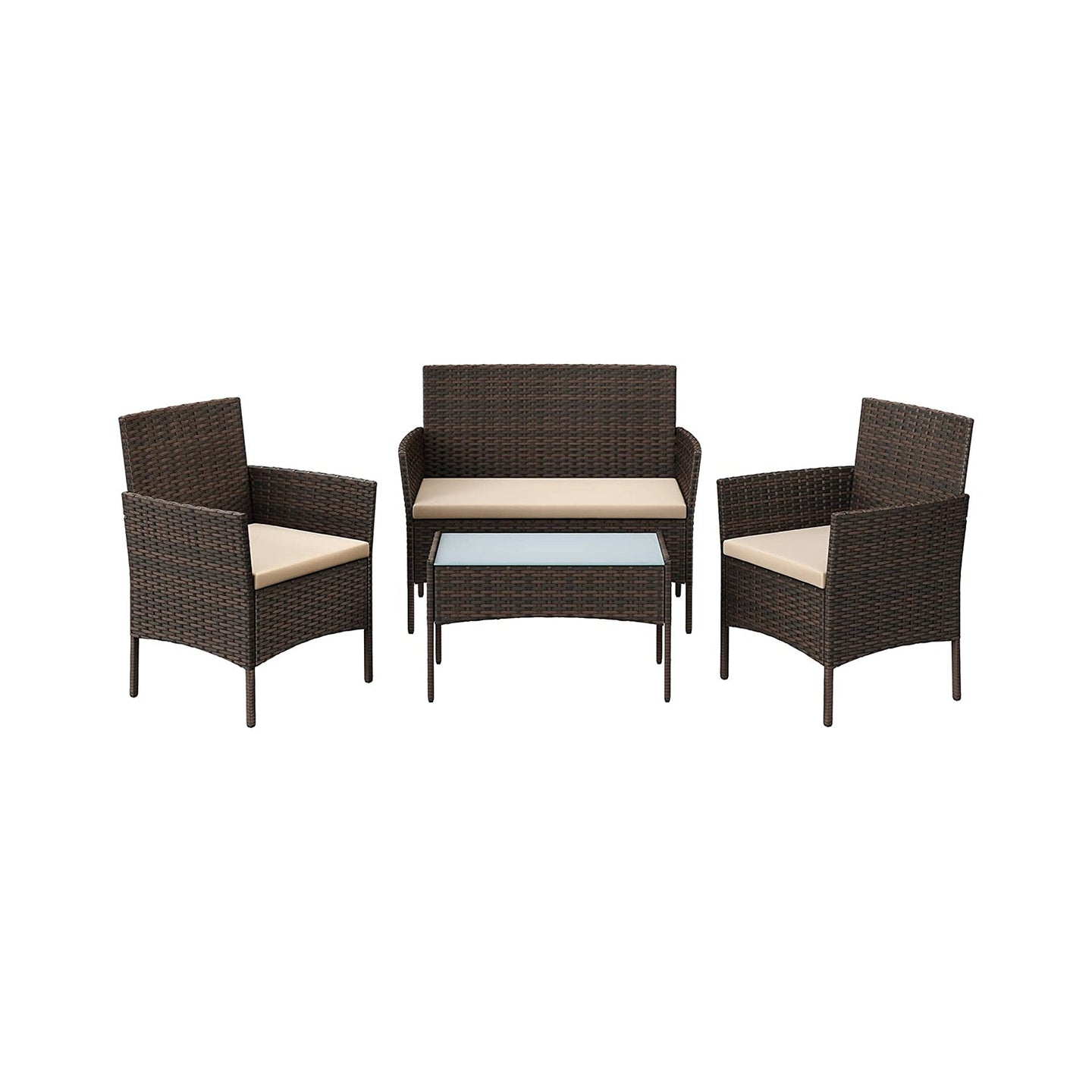 Outdoor Furniture Set - Black and Beige - Polyrattan