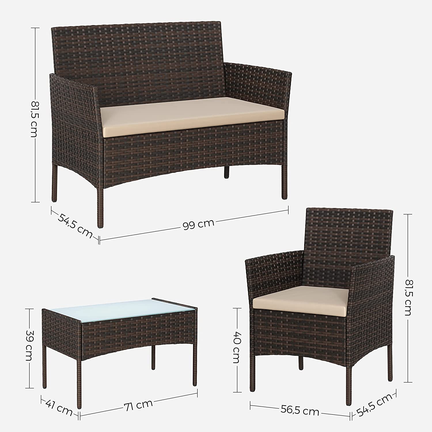 Outdoor Furniture Set - Black and Beige - Polyrattan