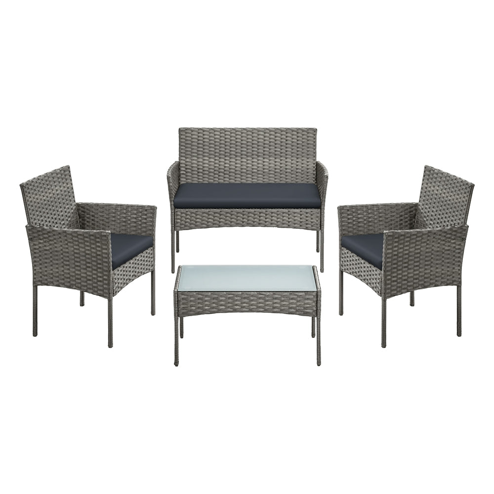 Garden Furniture Set - Galvanized Iron Frame and Polyrattan PE - Grey