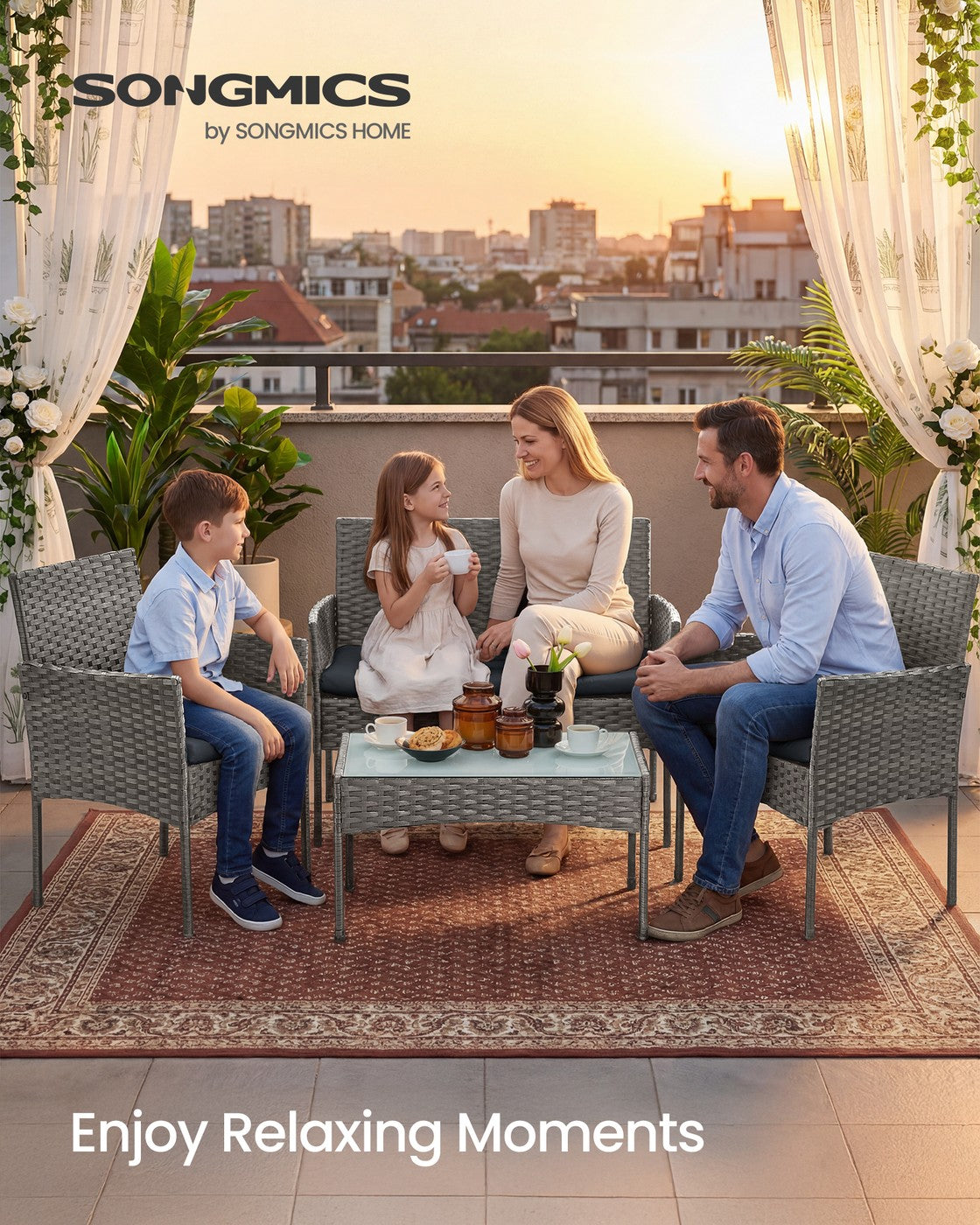 Garden Furniture Set - Galvanized Iron Frame and Polyrattan PE - Grey
