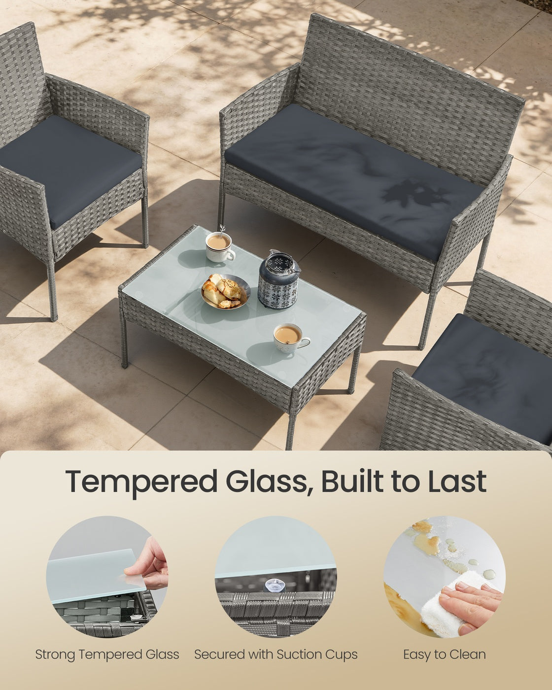Garden Furniture Set - Galvanized Iron Frame and Polyrattan PE - Grey