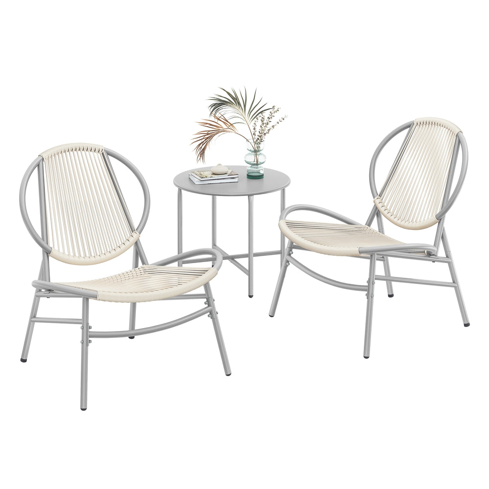Garden Bistro Set - PE and Steel - Dove Grey - with Side Table