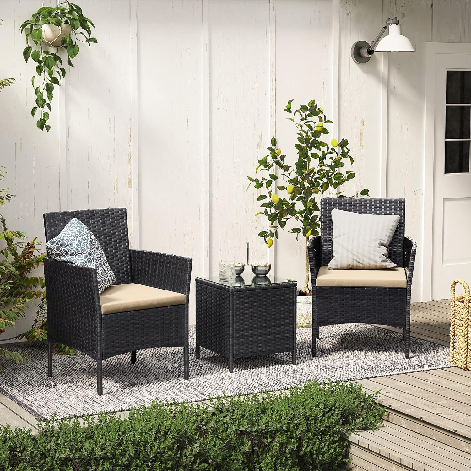 Outdoor Patio Furniture Set - Brown and Taupe - Polyrattan