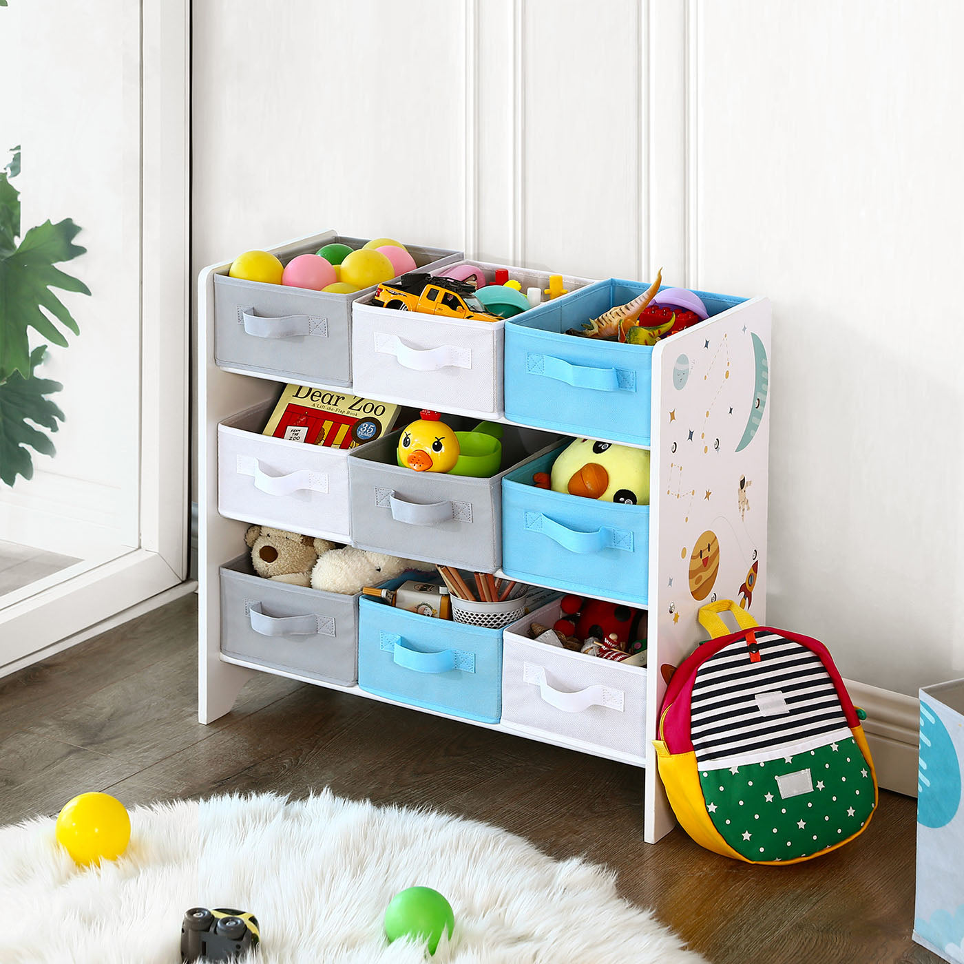 Toy Storage Shelf - Wood - White - Includes 9 Removable Non-Woven Fabric Boxes