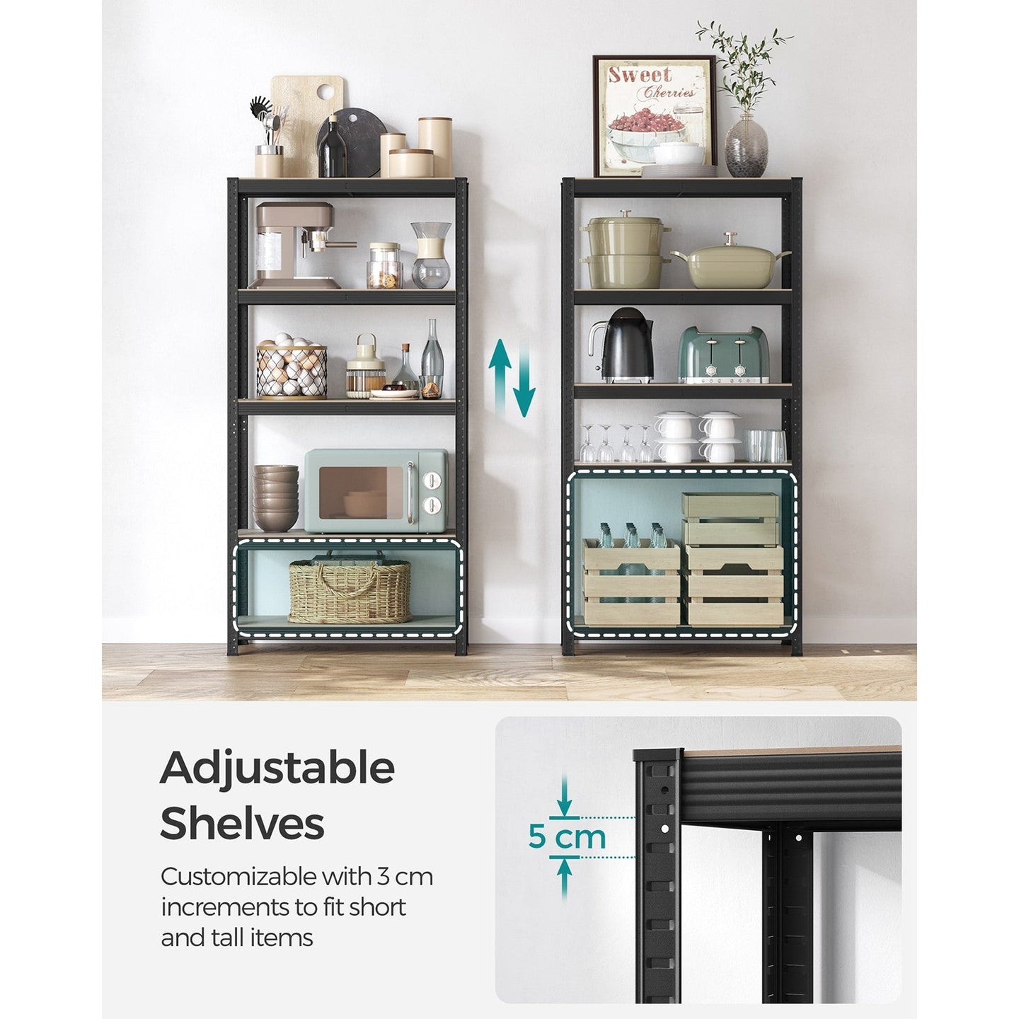 5-Tier Shelving Unit - Max Load 875 kg - Reinforced Steel - Silver - Adjustable Shelves