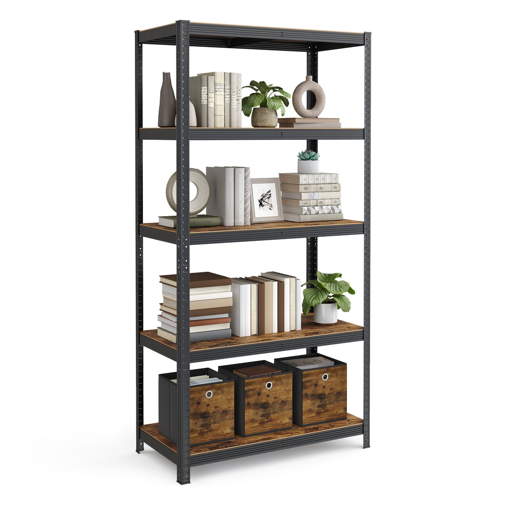 Shelving Unit - Steel Frame and Wood - Rustic Brown and Black