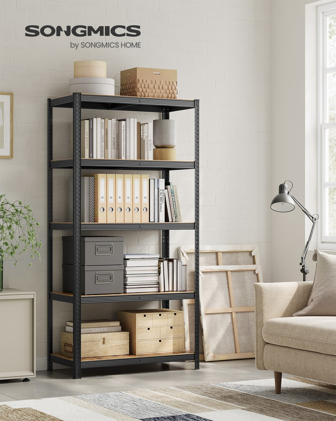 Shelving Unit - Steel Frame and Wood - Rustic Brown and Black