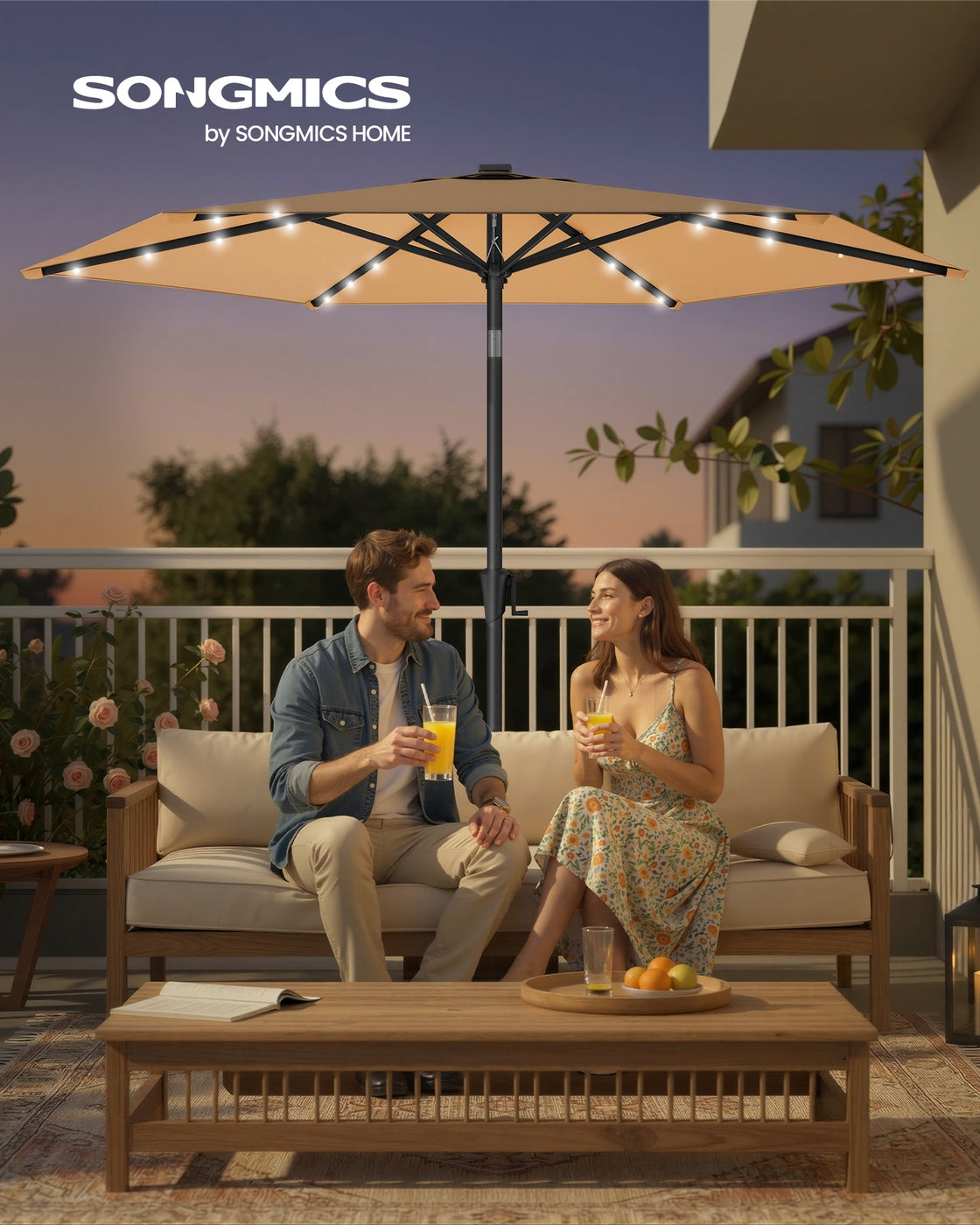 Garden Parasol Umbrella - Steel Frame and Polyester - Taupe