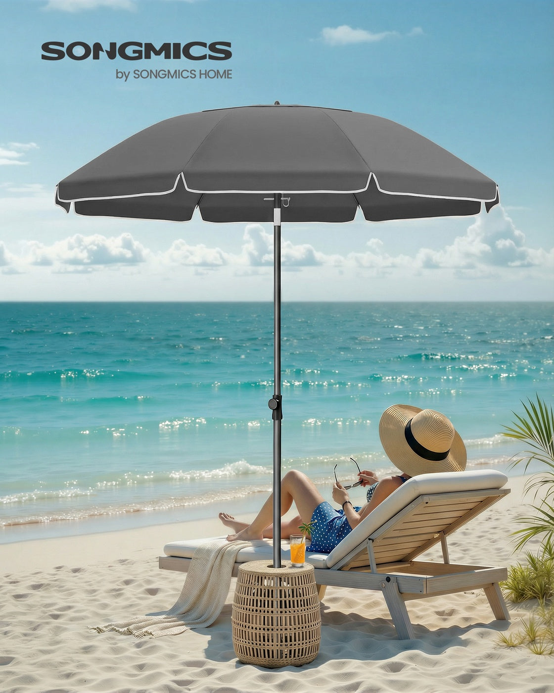 Garden Parasol - Metal Pole and Fibreglass Ribs - Grey