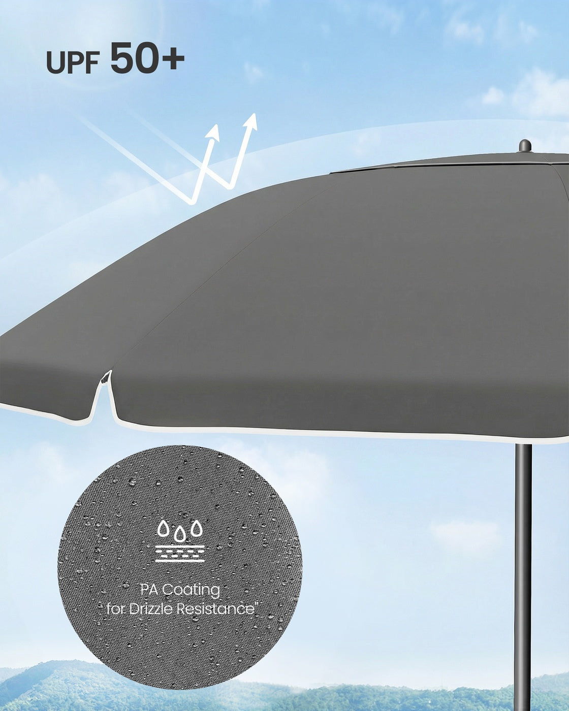 Garden Parasol - Metal Pole and Fibreglass Ribs - Grey