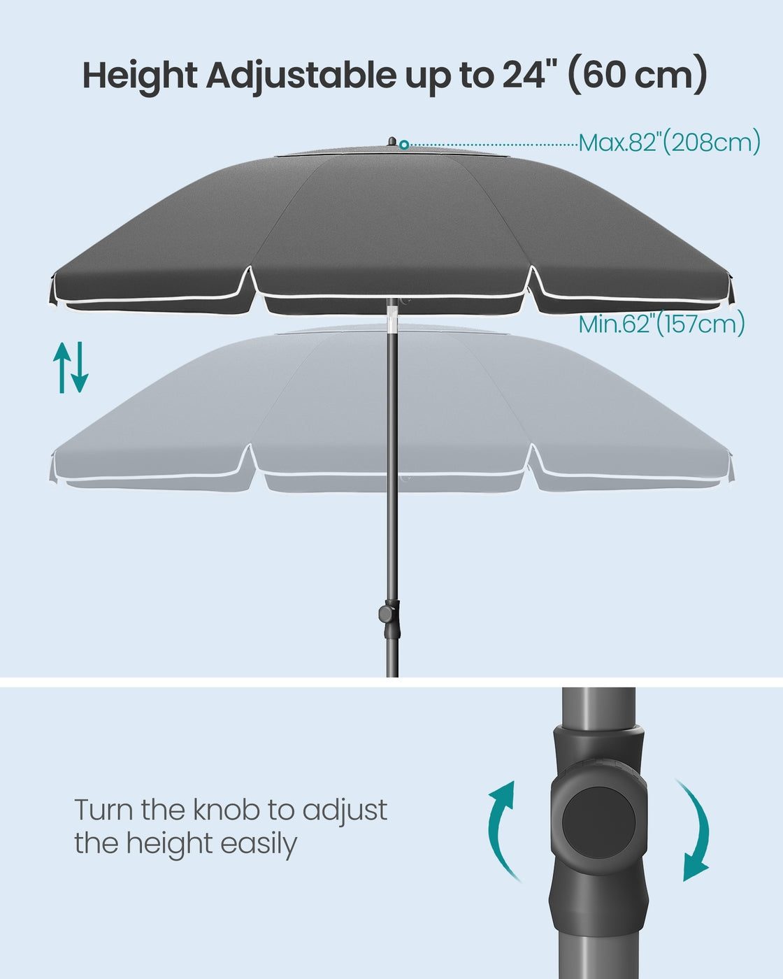 Garden Parasol - Metal Pole and Fibreglass Ribs - Grey