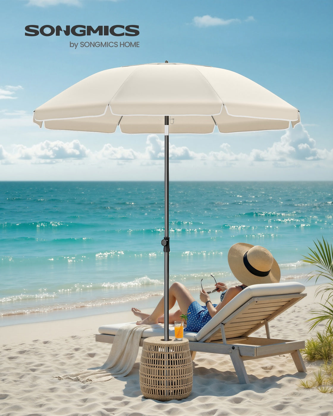 Garden Parasol - Metal Pole and Fibreglass Ribs - Beige