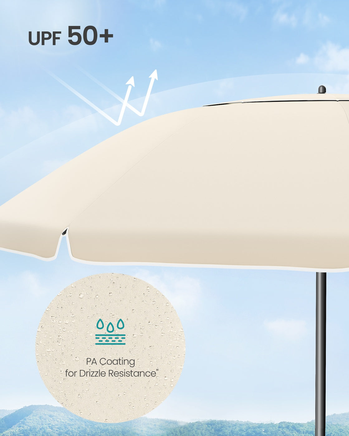 Garden Parasol - Metal Pole and Fibreglass Ribs - Beige