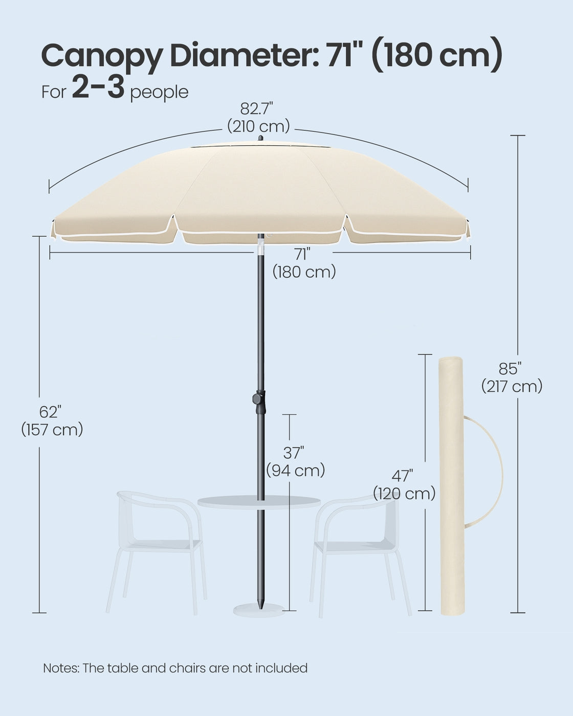 Garden Parasol - Metal Pole and Fibreglass Ribs - Beige