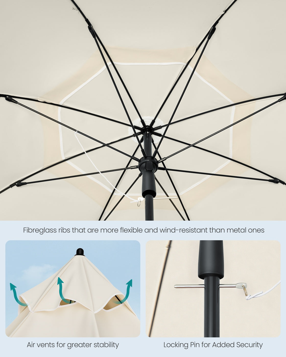 Garden Parasol - Metal Pole and Fibreglass Ribs - Beige