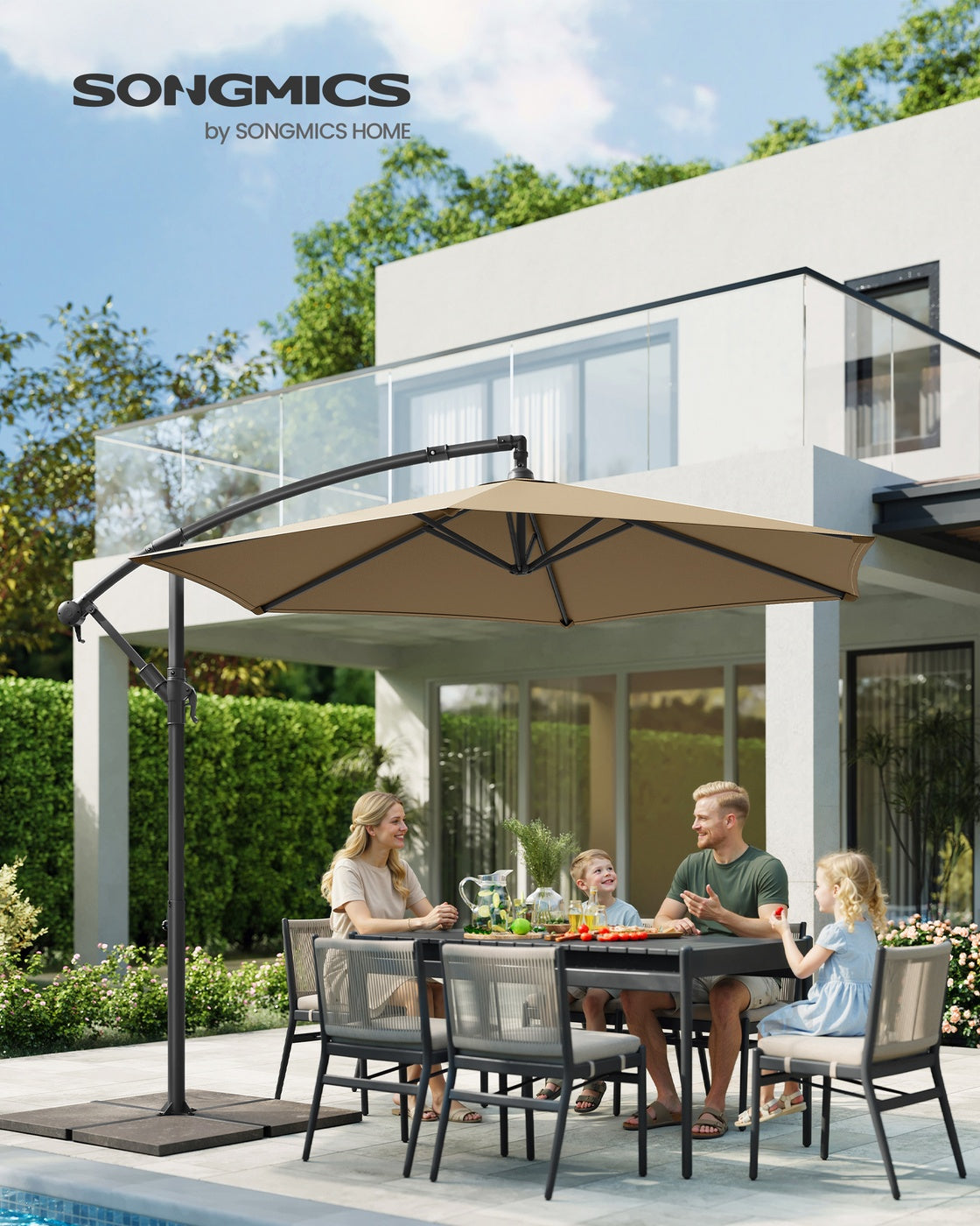 Cantilever Garden Parasol Umbrella - Metal Pole and Polyester - Taupe