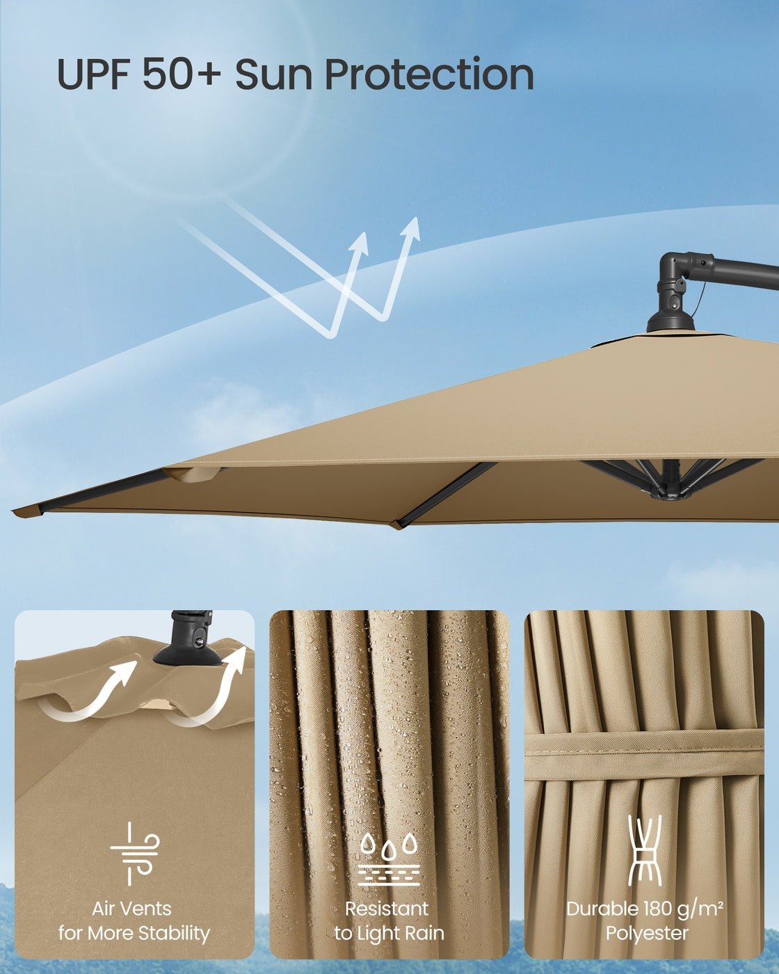 Cantilever Garden Parasol Umbrella - Metal Pole and Polyester