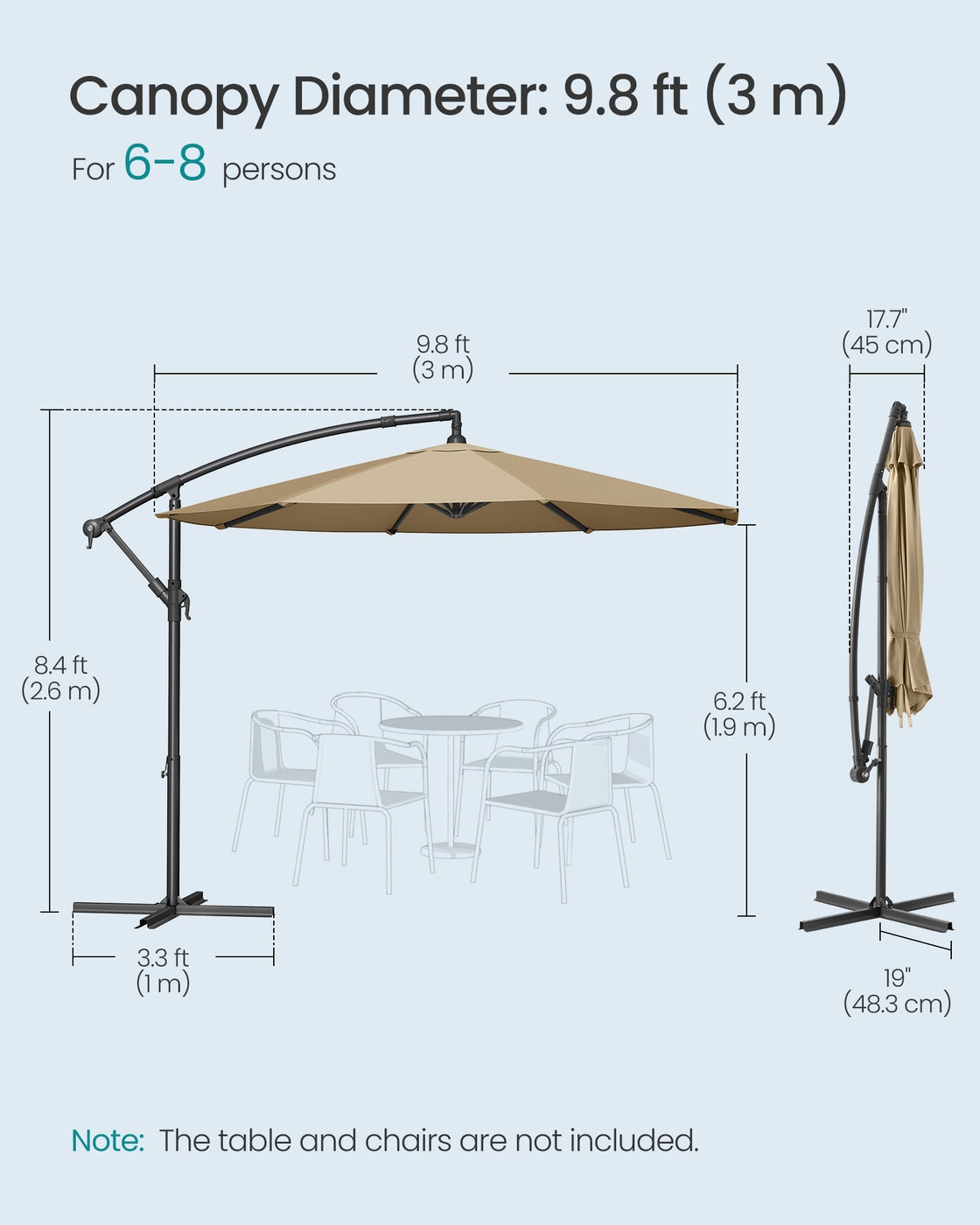 Cantilever Garden Parasol Umbrella - Metal Pole and Polyester