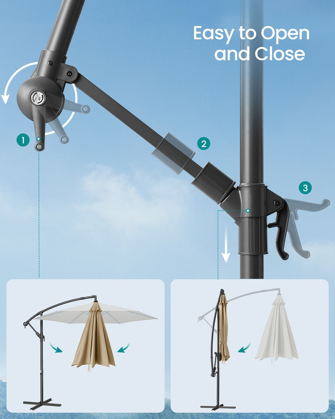 Cantilever Garden Parasol Umbrella - Metal Pole and Polyester
