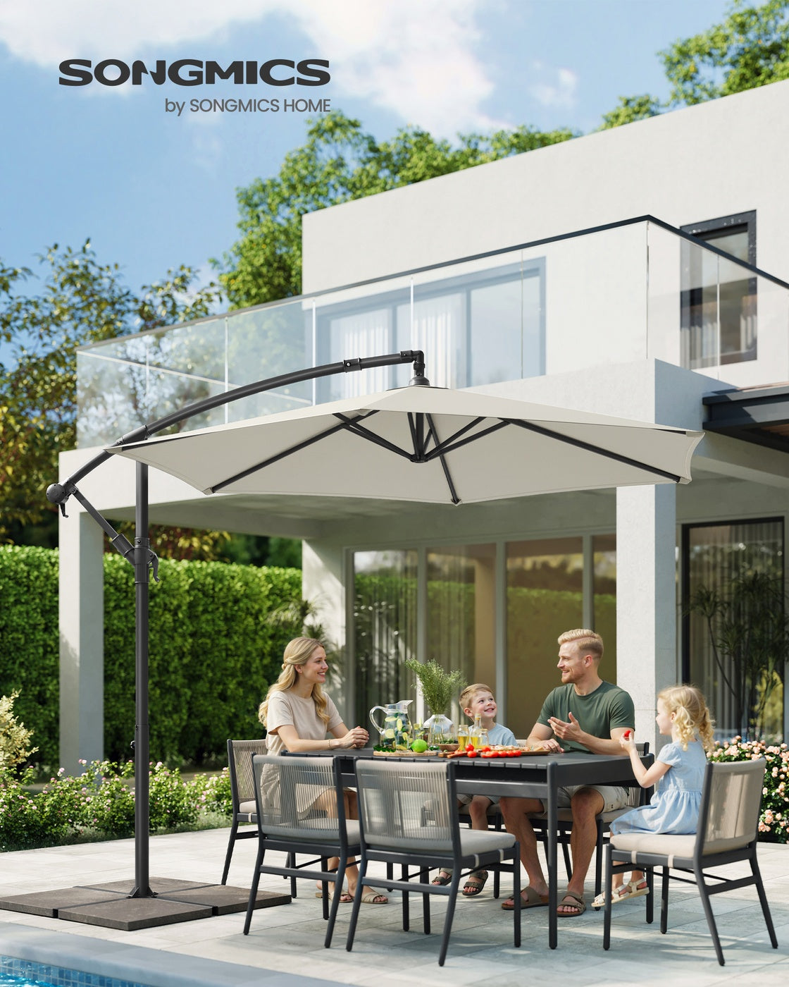 Cantilever Garden Parasol Umbrella - Metal Pole and Polyester - Beige