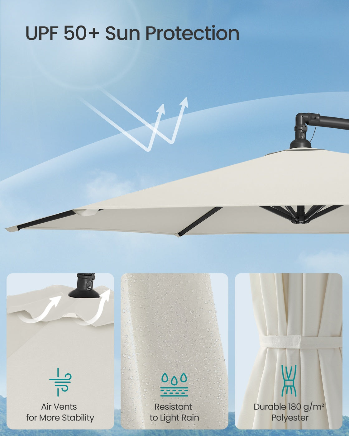 Cantilever Garden Parasol Umbrella - Metal Pole and Polyester - Beige