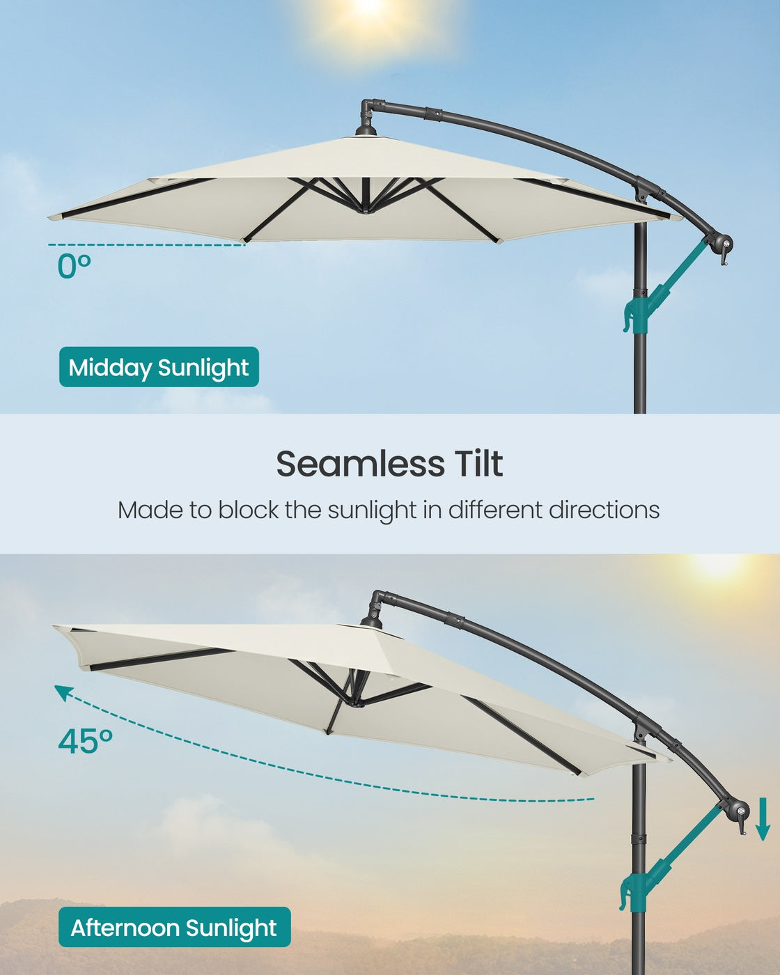 Cantilever Garden Parasol Umbrella - Metal Pole and Polyester - Beige