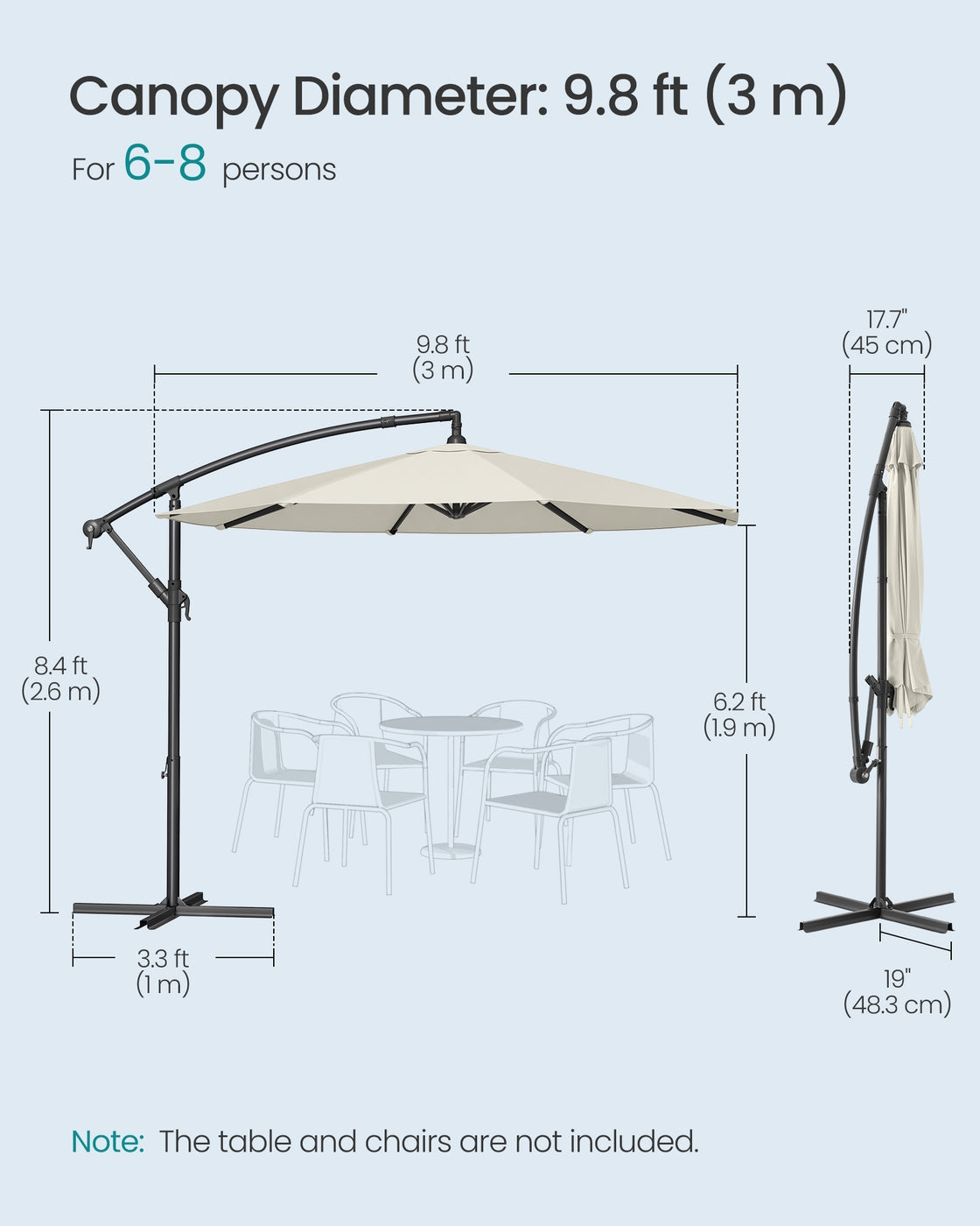 Cantilever Garden Parasol Umbrella - Metal Pole and Polyester - Beige