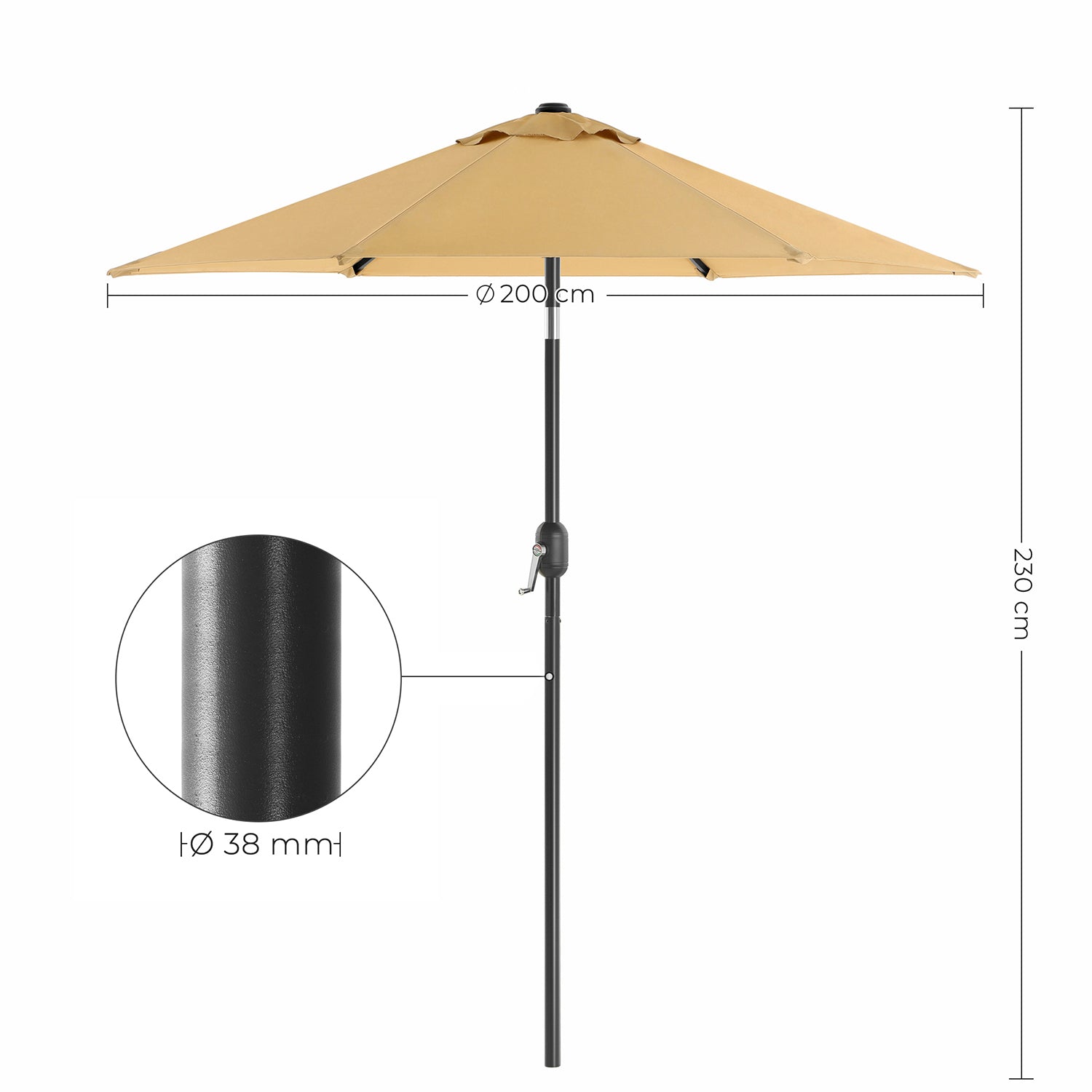 Garden Parasol Umbrella - Metal - Grey - UPF 50+ Protection
