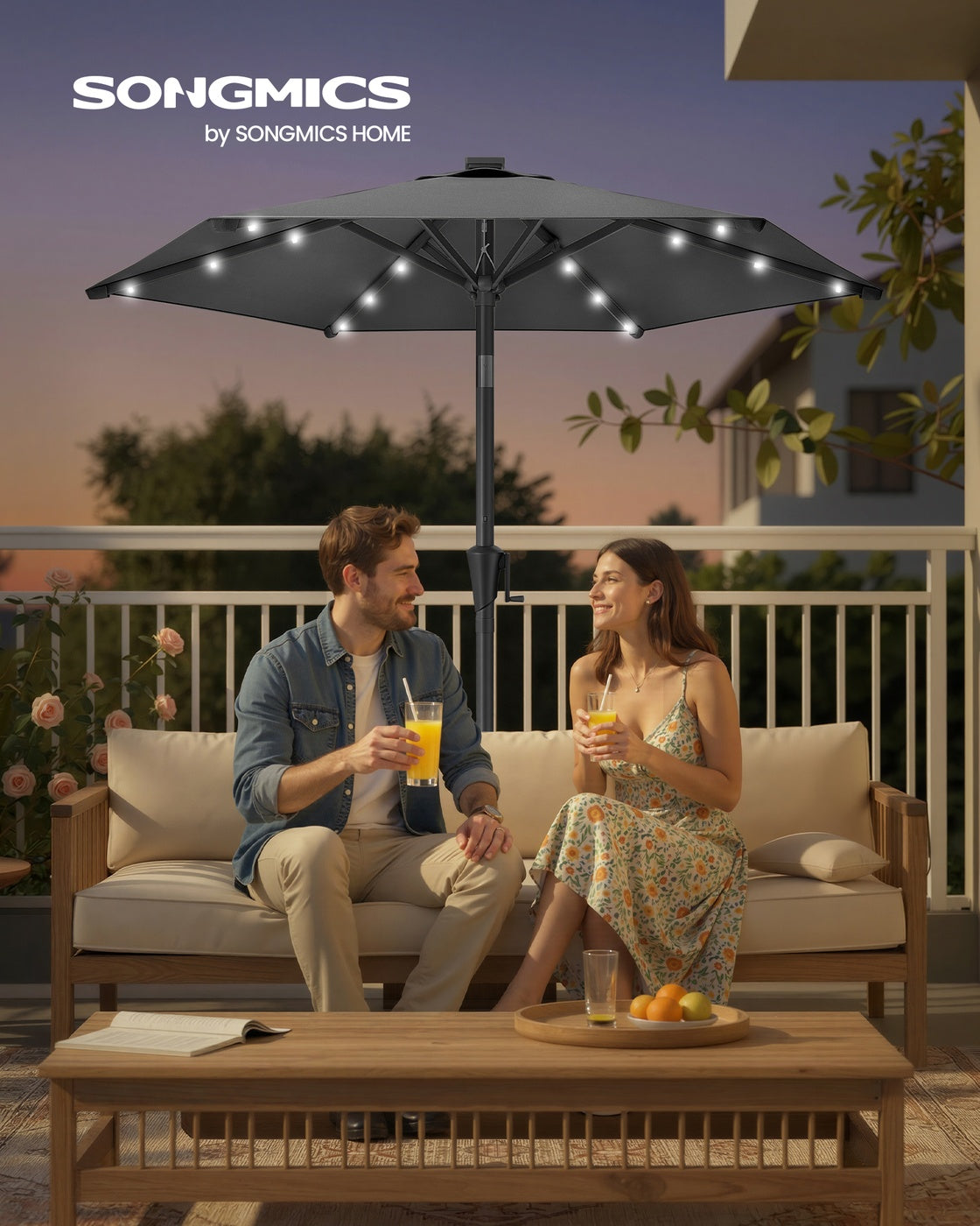 Garden Parasol Umbrella - Steel Frame and Polyester - Grey