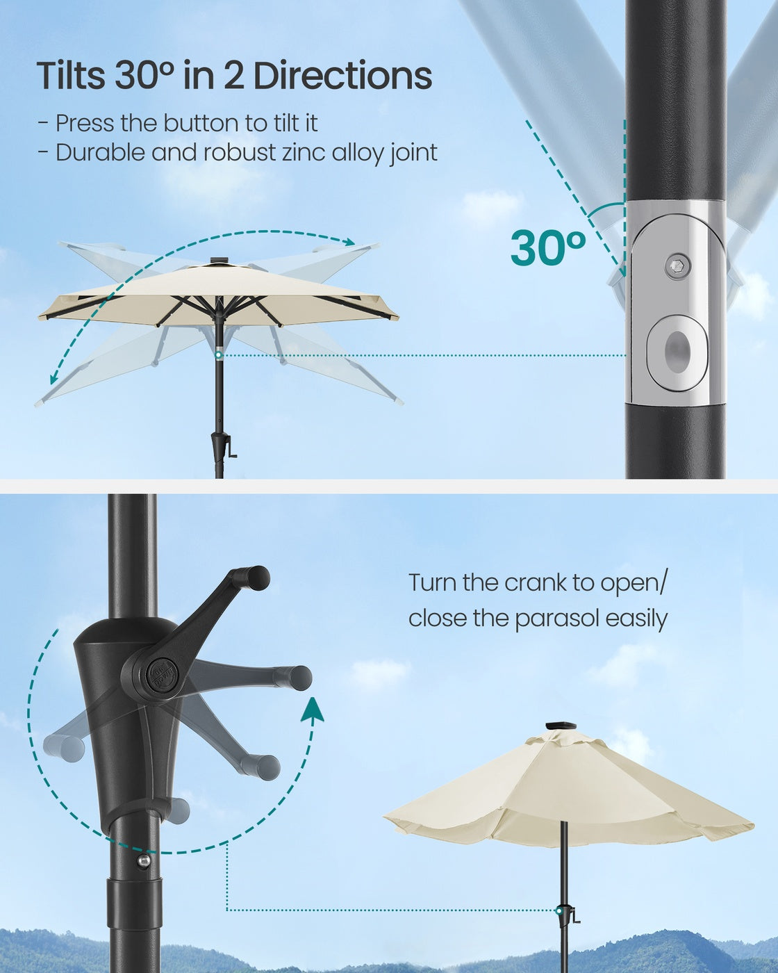 Garden Parasol Umbrella - Steel Frame and Polyester - Beige