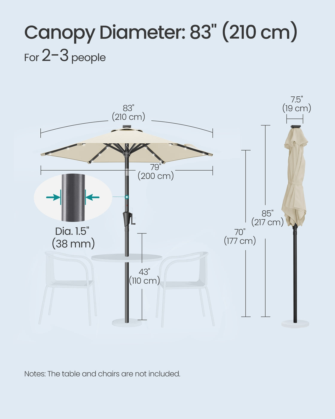 Garden Parasol Umbrella - Steel Frame and Polyester - Beige