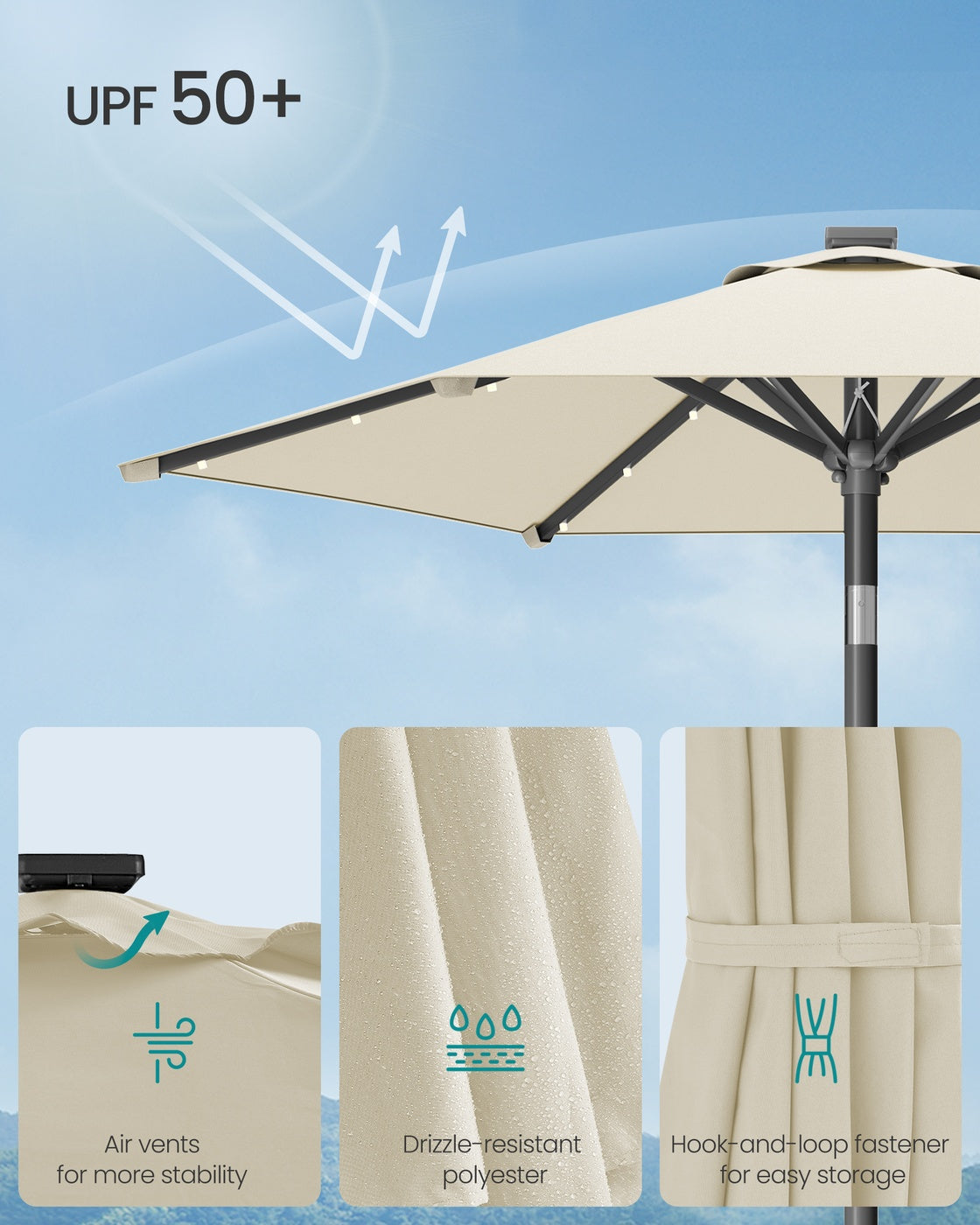Garden Parasol Umbrella - Steel Frame and Polyester - Beige