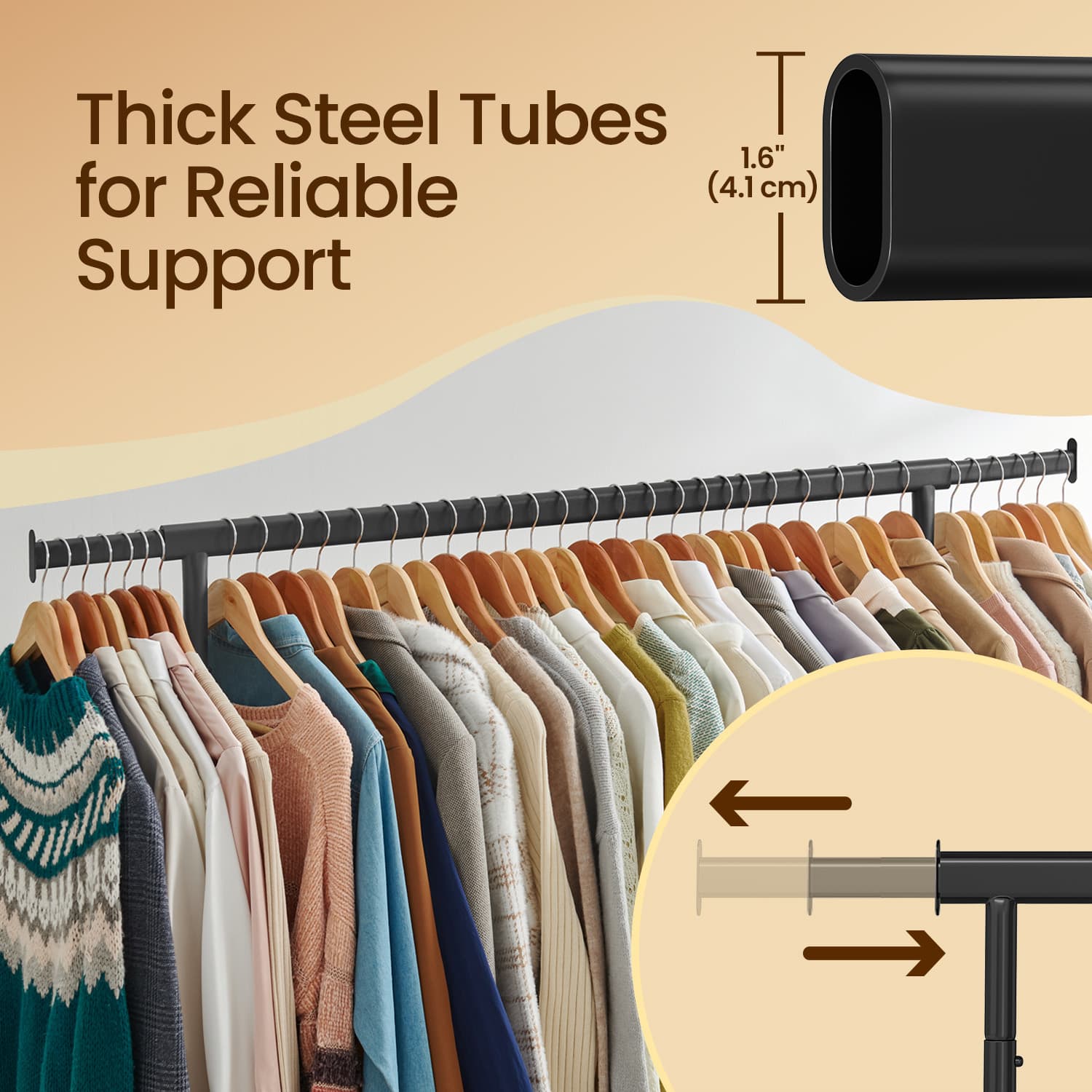 Heavy-Duty Clothes Rack - Metal - Matte Black - Extendable Rod