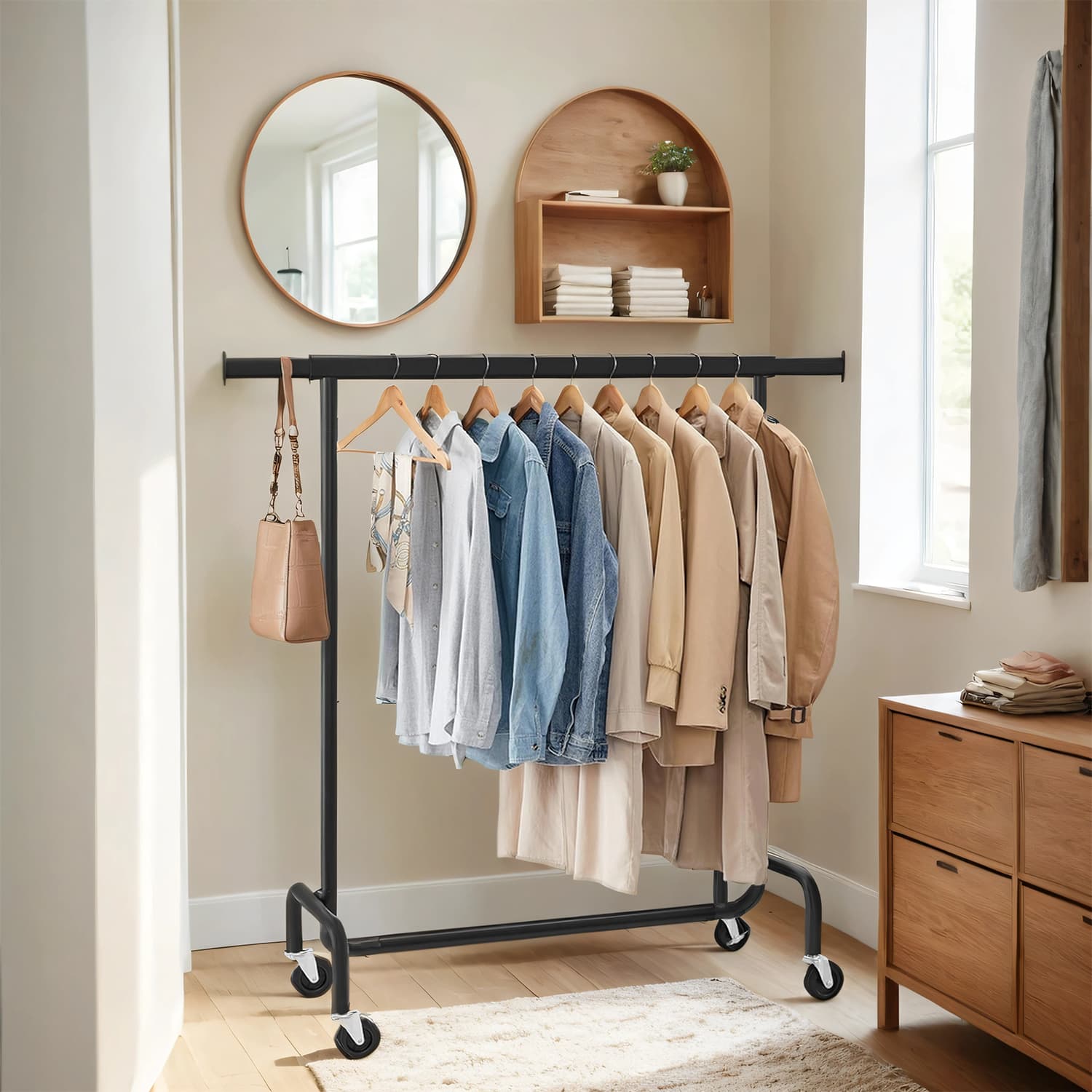 Heavy-Duty Clothes Rack - Metal - Matte Black - Extendable Rod