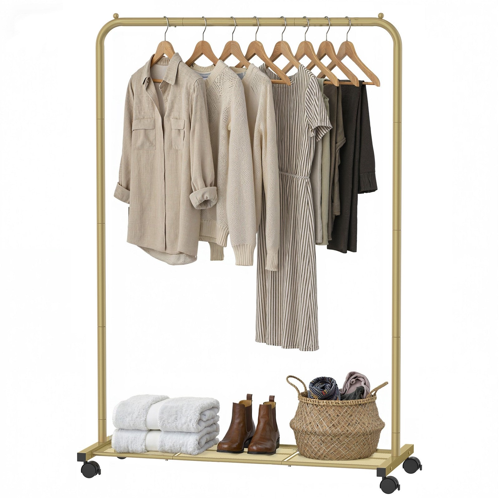 Mobile Clothing Rail - Steel - Golden - with Lockable Wheels